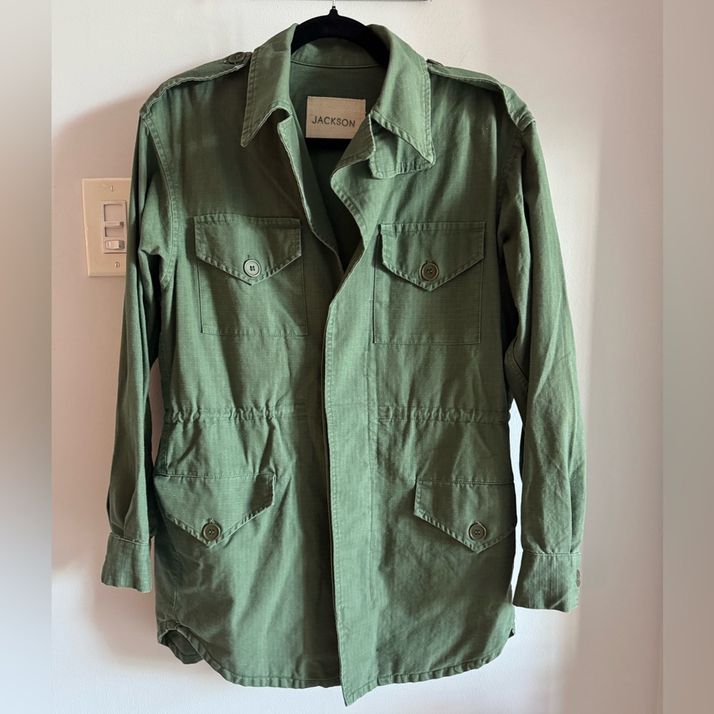 Jackson Cotton Canvas Military Army Style Olive Green Utility Long Jacket S / M